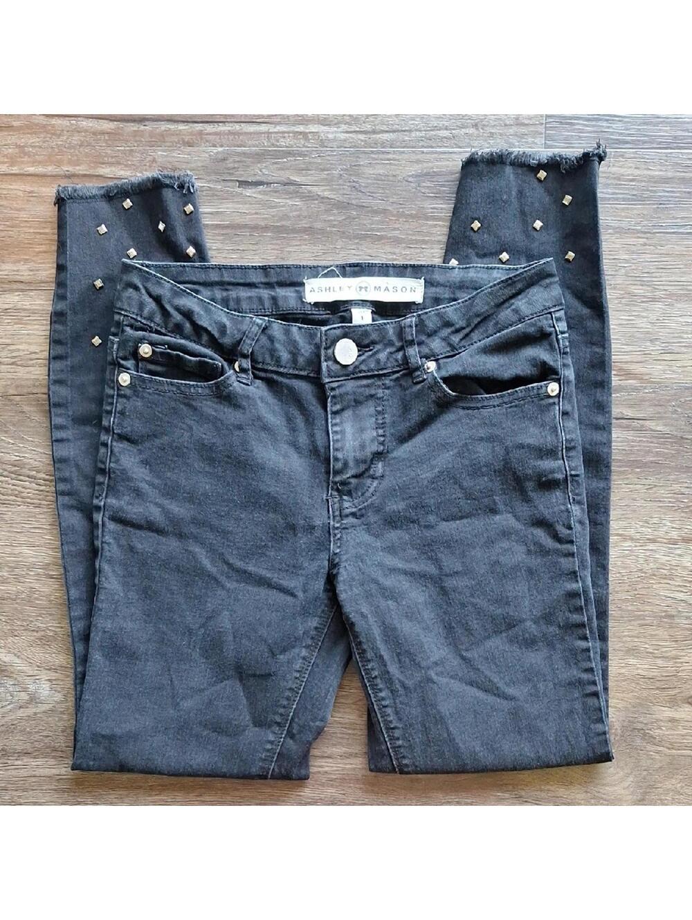 Ashley Mason Black Skinny Jean Rhinestone Diamond Ankle Size 1